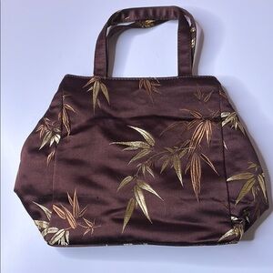 Brown and Gold Small Botanical Tote Bag with Bamboo Leaf Design (Pre-Owned)